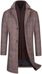 WULFUL Men Wool Trench Coat Slim Fit Winter Coat, Brown Plaid, X-Large