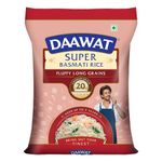 Daawat Super Basmati Rice 5Kg| Fluffy Long Grains| Cooked upto 20mm*