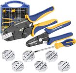 haisstronica Crimping Tool Set - 6PCS Crimping Die for Heat Shrink,Insulated Nylon,Non-Insulated,Ferrule Wire End,Open Barrel Terminals,Solar Connectors - with Wire Stripper Tool and Screwdriver