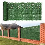 OUSHENG 314x39in Ivy Privacy Fence Wall Screen Cover with Flowers, Artificial Hedges and Faux Vine Leaf Covering Decoration for Outdoor Garden