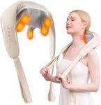 XTO Electric Neck Massager With Heat - Neck and Shoulder Massagers 5D Simulate Human Hand Grasping and Kneading Neck Headrest Back Massager For Muscle Relaxation Gift(Beige)