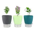 INKULTURE Self Watering Flower Pots for Plants, Home Indoor & Outdoor Planters, Terrace, Garden Etc | Pack of 03 | Multicolor | Plastic | 07 inch X 6.5 inch