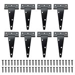 EATAKWARD 8PCS T-Strap Hinges Gate Door Hinges 4 Inch Black Shed Door Hinges Rustproof Heavy Duty Metal Hinges Outdoor for Gate Door Shed Windows Garden Barn Door Cabinet Door Wooden Door