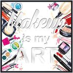 Premius Makeup Is My Art Wall Art With Mirror Cut-Outs, Hand Made Beauty Powder, Eye Shadow, & Brush Lipstick, with the Phrase "Makeup Is My Art" Mirror Cut-Outs and Surrounded by Black Frame 12x12 Inches