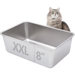 EGMEHOAD Stainless Steel Litter Box, XL Extra Large for Big Cats, High Sided Metal, No Smell, Non Stick, Easy Clean, Odor Proof, Indoor Outdoor