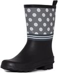 Laura Ashley Women's Rain Footwear, Dot Mid Calf Waterproof Rubber Garden/Rainboots, Slip Resistant Boots for Women - Black/9