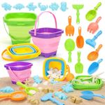 NINAOR Beach Toys for Kids,19 Pcs Collapsible Sand Toys Bucket Tools for Sandbox Camping Travel Foldable Bucket Outdoor Toys