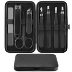 Tweezers Set and Nail Clippers 8Pcs Precision No Gaps Eyebrow Tweezer Kit for Facial Hair Men & Women Travel Tweezers with Leather Case