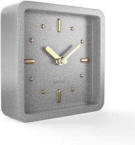 Driini Modern Mid Century Desk & Shelf Clock (Gray and Gold) - Battery Operated with Silent, Analog Movement – Small Tabletop Clocks for Office – Perfect for Mantle, End Table, Desktop or Nightstand