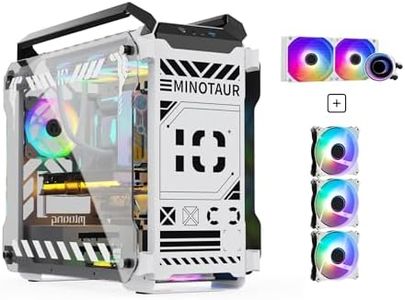 MegaPC Mino Open-Frame ATX Gaming Case – Industrial Design, Tempered Glass Panels, High Airflow, ARGB Lighting, USB-C Port (Black/White/Print Stream, with Fans + Watercooler)