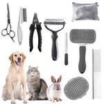 KUEIOX Dog Brush for Shedding,9 PCS in One Pet Slicker Hair Brush Kit with Pet Nail Clipper and File - Dog Cat Grooming Deshedding Undercoat Rake Brush Comb for All Small Large Dogs Cats Grey