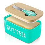 Dyserbuy Butter Dish with Lid, Butter Dish, Porcelain Butter Container with Double Silicone Seals Cover, Ceramic Butter Keeper with Knife, Perfect for East West Coast Butter, 650ml (Green)