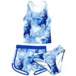 ACOCOPY 3 Piece Bathing Suits for Girls Size 10 Dry Quick Hawaiian Marbling Style Swimsuit Racerback Tankini Swimwear Sets 11t