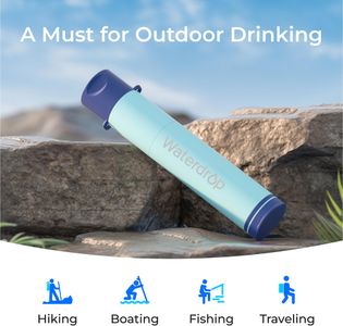 Waterdrop Personal Water Filter Straw with Gravity Bag – 0.1 Micron Purifier for Camping, Hiking, Emergency, Light Blue