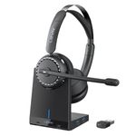 LEVN Wireless Headset, Wireless Headset with Mic for Work (AI Noise Cancelling), 4 USB Ports Hub, 65 Hrs Working Time, Bluetooth Headset with Microphone from Home/PC/Computer/Call Center/Teams/Zoom