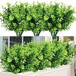 TEMCHY Artificial Plants Faux Boxwood Shrubs 6 Pack, Lifelike Fake Greenery Foliage with 42 Stems for Garden, Patio Yard, Wedding, Office and Farmhouse Indoor Outdoor Decor