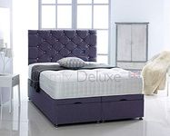Comfy Deluxe LTD Ottoman Storage Divan Bed Side Lift Open In Chenille Fabric With Memory Foam Mattress With Chesterfield Headboard | Gas Lift Open Ottoman Bed (Purple, 4FT6 Double)