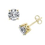 Amazon Essentials Yellow Gold Plated Sterling Silver Stud Earrings set with Round Cut Infinite Elements Cubic Zirconia (3 cttw) (previously Amazon Collection)