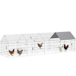 PawHut Metal Chicken Coop, 169" x 42" x 44" Large Chicken Run with Water-Resistant & Anti-UV Cover, Outdoor Poultry Cage with 6 Doors for 4-6 Hens, Rabbits, Ducks, Geese, Grey