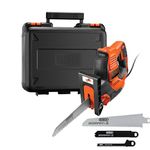 BLACK+DECKER Powered Hand Saw Jigsaw Autoselect Scorpion 23mm Stroke Length and Prune 500W with Kitbox Includes 3 Blades RS890K-GB