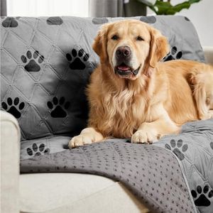 Gorilla Grip 100% Waterproof Dog Blanket 52x82, Pet Friendly Throw Essential for Medium Pets, Dogs, Cats, Tear and Slip Resistant Leakproof Couch Cushion Bed Protector Cover for Indoor Furniture, Paw