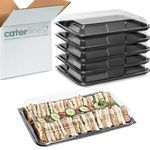 5 x Large Catering Platters & Lids (450mm x 310mm x 75mm) Reusable rPET Plastic