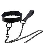 PU Leather Punk Necklace, Vintage Gothic Choker with Leash for Women Girls, Black