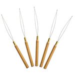 VictorieLei 5 Wooden Hair Extensions Loop Needle Threader Wire Pulling Hook Tool for silicone microlink beads and feathers Set of 5 for hair or feather extensions