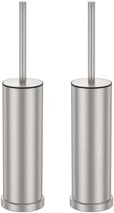 Stain Nickel Toilet Brush and Holder Set，2 Pack Stainless Steel Heavy Duty Toilet Bowl Brush，Extra Long Handled Toilet Cleaner Brush with Replaceable Head, Removable Inner Bowl & Splash Protection
