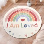 Topotdor Boho Rainbow Round Rug,Washable Kids Rug Ultra Soft Colorful Nursery Rug for Calming Corner Home Bedroom Playroom Decor,47" Round
