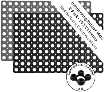 Interlocking Rubber Mats for Residential & Commercial Use, Non-Slip Floor Mat with Drainage Holes, Multi-Purpose Anti-Fatigue Mat for Indoors & Outdoors
