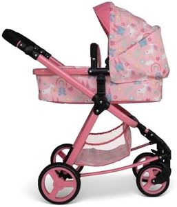 COSATTO DOLLS PRAM - Delux Giggle Quad in Unicorn, Reclines & Converts Carry Cot to Seat Unit with Basket, Rainhood, Foldable, Extendable Handle, From 3 years upwards, Signature Cosatto Print