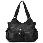 BAIGIO Ladies Handbag Soft Washed Leather Hobo Shoulder Bag Cross Body Top-Handle Purse For Women with Detachable Shoulder Strap (Black 4822)