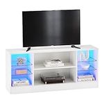 TUKAILAi Modern 130cm TV Stand Cabinet with RGB LED Light, TV Unit Entertainment Unit Cupboard with 8 Storage Shelves for Living Room Bedroom for 32 40 43 50 55 inch Multimedia Centres White