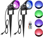 ZUCKEO 10W Christmas Spot Lights Outdoor Spotlight RGB Color Changing Landscape Lights,120V Waterproof LED Spotlights with Remote & Plug for Yard Garden Path Tree House Halloween Decorations (2Pack)