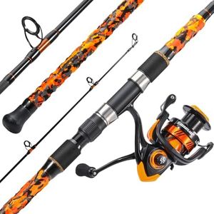 Sougayilang 3 Piece Surf Fishing Rod Combo Medium/Heavy Travel Spinning Rod with 5000 Size Reel Baitfeeder Combo(9'Orange)