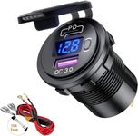 Thlevel USB C Car Charger Socket Dual USB Outlet PD & QC 3.0 Fast Car Charger Socket Power Waterproof with LED Digital Voltmeter and Switch for 12V/24V Marine Boat Motorcycle Truck RV