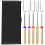 Barbecue Forks- 5 Pack Marshmallow Roasting Sticks Extendable Stainless Steel 32 Inch U Shape Hot Dog Fork with Wooden Handle Grilling Skewers for Fire Pit and BBQ Campfire Party (with Canvas Pouch)