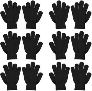 SILEDGN 6 Pairs Kids Gloves Knit Gloves for Boys Girls Winter Gloves for Clod Weather Stretchy Warm Magic Glove for Chirdren, Black
