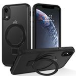 DUEDUE Magnetic Case Compatible with iPhone XR Phone Case,iPhone XR Case MagSafe with Ring Holder Stand Translucent Matte Shockproof Protective Bumper Cover Cases for iPhone XR 6.1 inch,Black