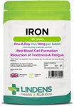 Lindens - Iron 14mg - 120 Vegan Tablets - UK Made - Reduce Tiredness, Increase Energy | Creates Healthy Red Blood Cells | Normal Oxygen Transportation | (4 Months Supply), Letterbox Friendly