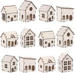 Hiboom 12 Pieces DIY Christmas Village Sets Wood Village Houses for Kids Adult Christmas Mini Wooden House Crafts Gift for Winter Xmas Party Decorations