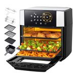 LLIVEKIT 15L Air Fryers Oven with Rotisserie, 90% Less Oil Airfryer, 10-In-1 LED Touch Screen, 7 Accessories 1 Cookbook, Mini Oven with Fry, Bake, Grill, Roast, Stainless Steel, 1800W