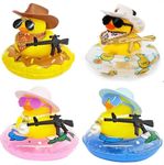 4-Pack Yellow Rubber Duck for Car Dashboard - Squeaky Bath Toy & Fun Cowboy Car Ornament, Car Dashboard Décor with Swim Ring Cowboy Set