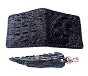 Genuine Real Head Crocodile Skin Leather Man Bifold Black Wallet