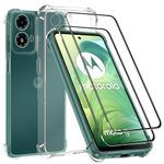 For Moto Motorola G04 Case and Screen Protector,Motorola G04 6.56” Clear Phone Case+2 Pack Tempered Glass,Anti Scratch,Easy to install Film,Soft TPU Protective Cover Phonecase,Shock-Absorbing Corners