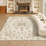 VK VK·LIVING Machine Washable Rug 5'x7' Vintage Design Washable Area Rugs with Non Slip Rugs for Living Room Bedroom Traditional Woven Rug Carpet Stain Resistant Home Decor Office Boho Rug (Beige)