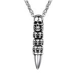 PROSTEEL Skull Necklace for Men, Silver Bullet Skeleton Pendant Necklaces, Retro Hip Hop Punk Style, Gothic Halloween Jewellery Stainless Steel, Send Gift Box