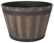 Rocky Mountain Goods Whiskey Barrel Planter Pot Large - 15” Weathered Oak Barrel Plastic Resin - Outdoor/Indoor Flower Pot - UV Fade Resistant Finish