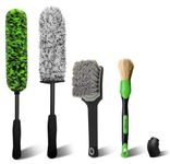 YeewayVeh Car Wheel Cleaning Kit, 4PCS Microfiber Bendable Wheel and Rim Brush，Tire Brush and Car Detailing Brush, Soft & No-Scratch Car Wheel Rim Cleaner Brush Set for All Wheel Types, Green
